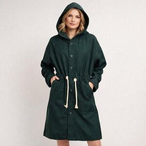 Ruti NEW Green Gorpcore Preppy Wool Blend Button Front Hooded Desert Coat Sz M/L